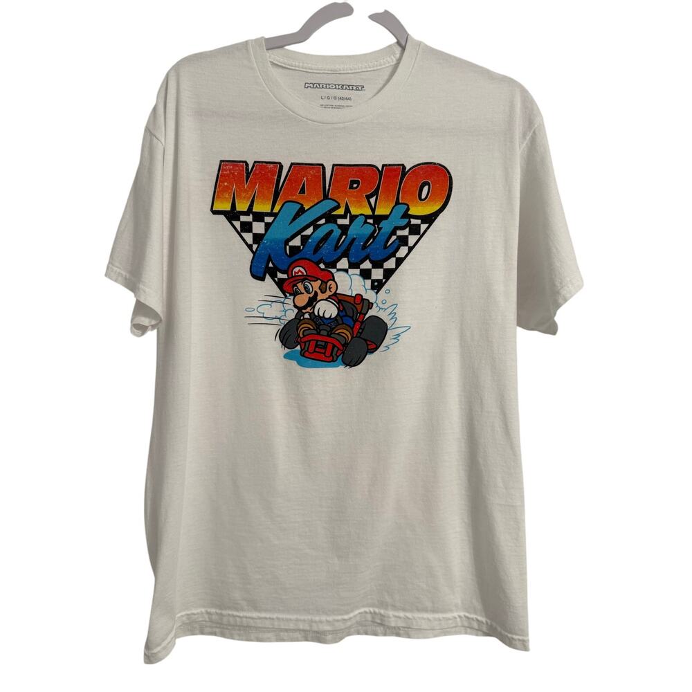 Nintendo Mario Kart Shirt Men's Large(42/44) White Graphic Crewneck‎ Game Tee